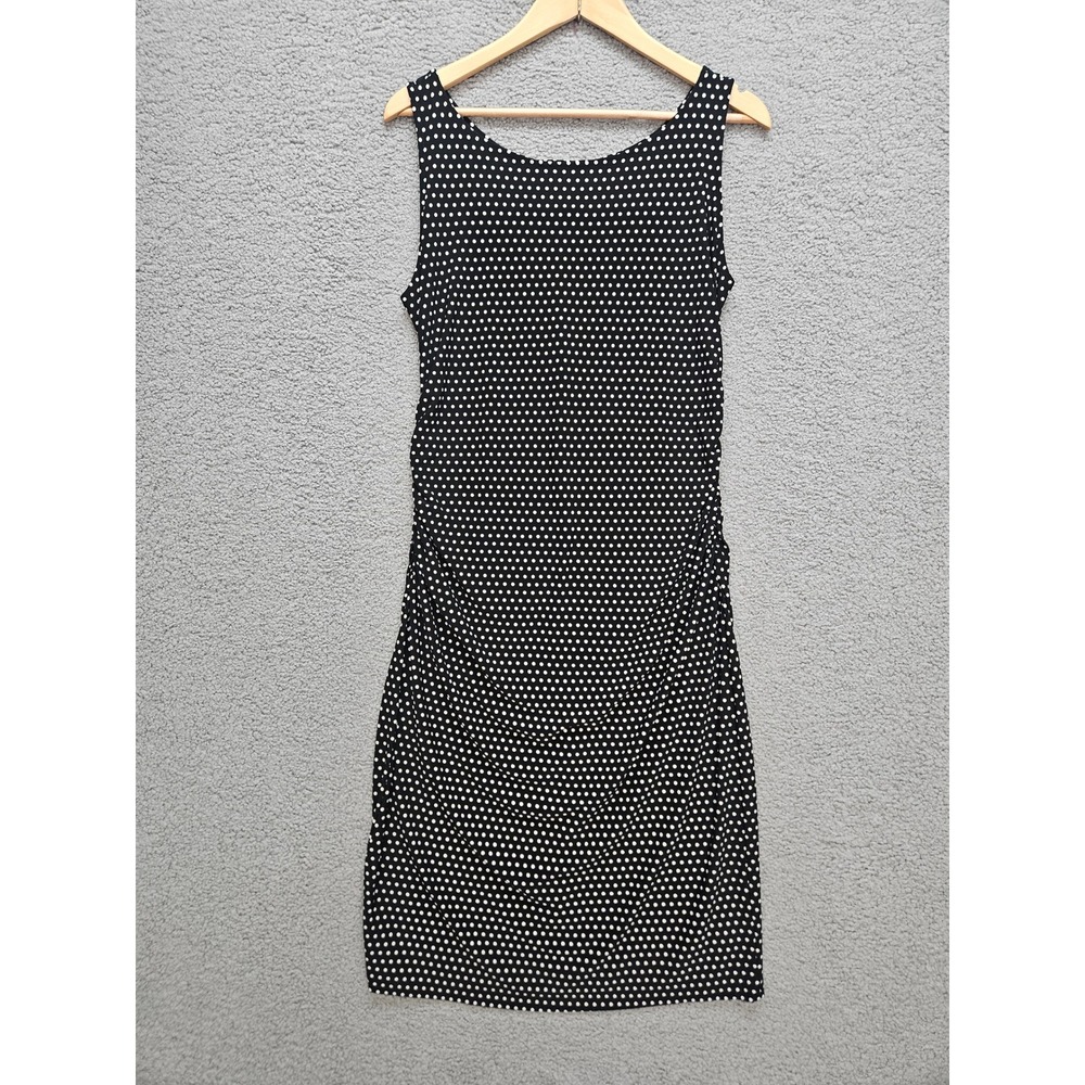 Norma Kamali Polka Dot Dress XL Black White Ruched Bodycon Sleeveless Classic